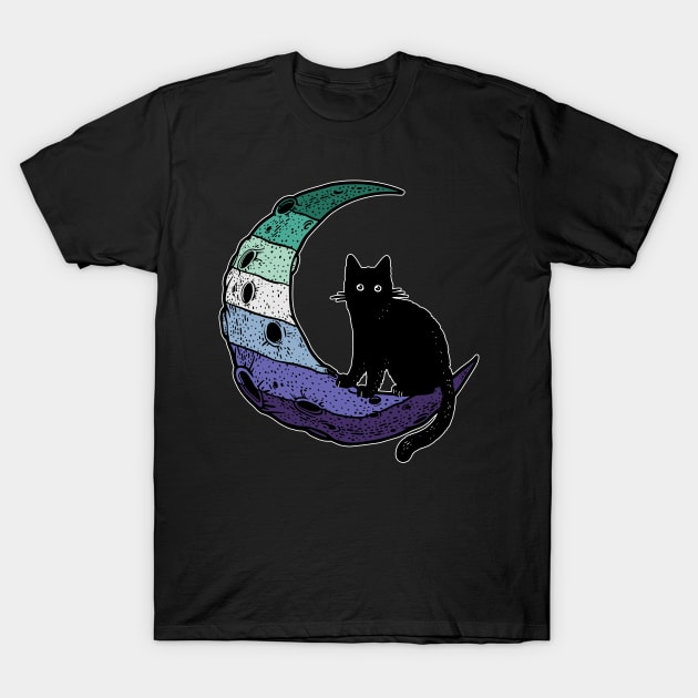 Gay Man Pride Cat Moon T-Shirt by Psitta